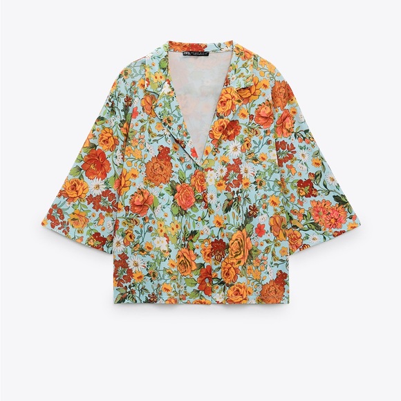 Floral Unique Print Button Down Oversized Blouse